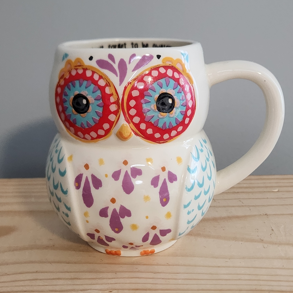 Natural Life Don't Forget to be Awesome Colorful Owl Ceramic Mug NWT